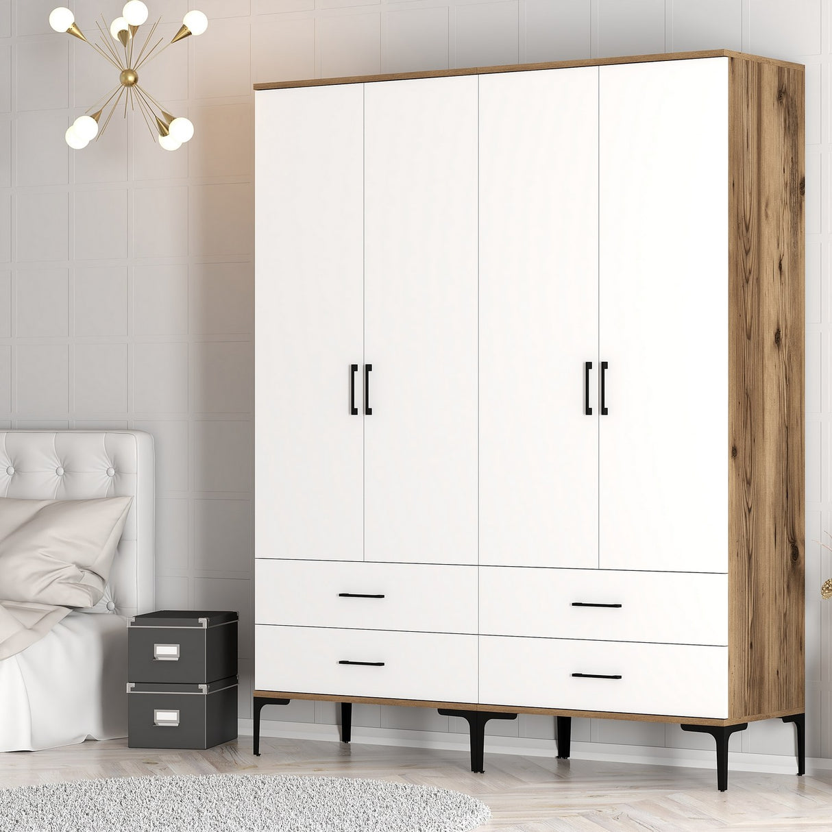 Armoire kumsal tt noyer blanc mélamine 160x47.5x201.4 cm