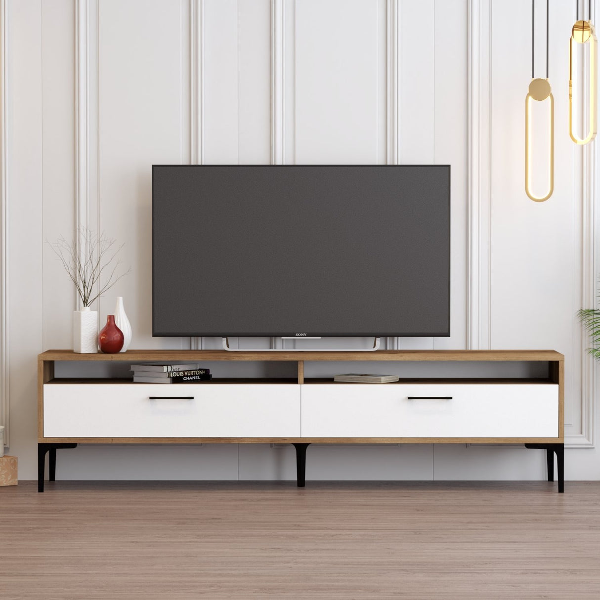 Ensemble de meubles TV Gebze Walnut Mélamine blanche 180x35x47 cm