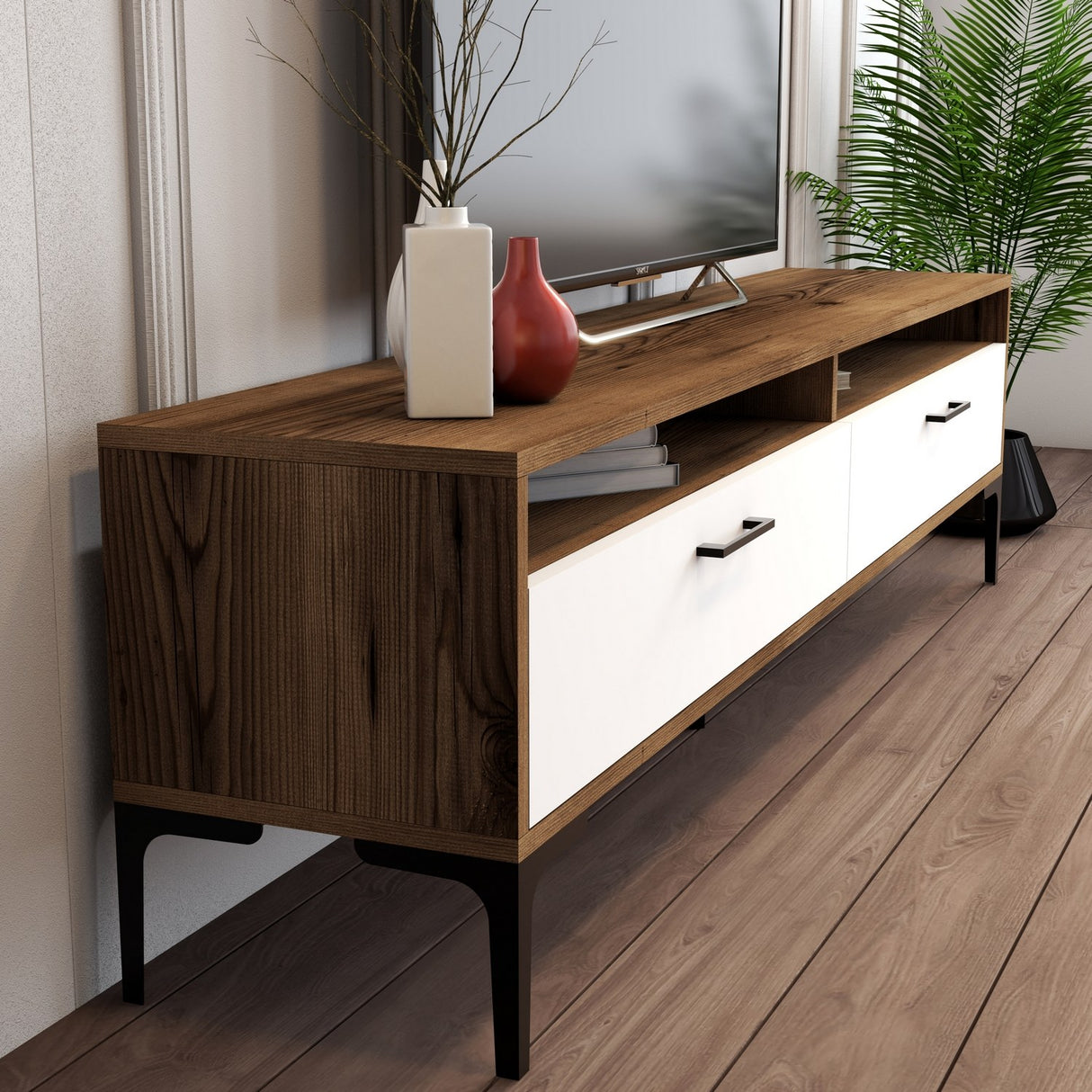 Ensemble de meubles TV Gebze Walnut Mélamine blanche 180x35x47 cm