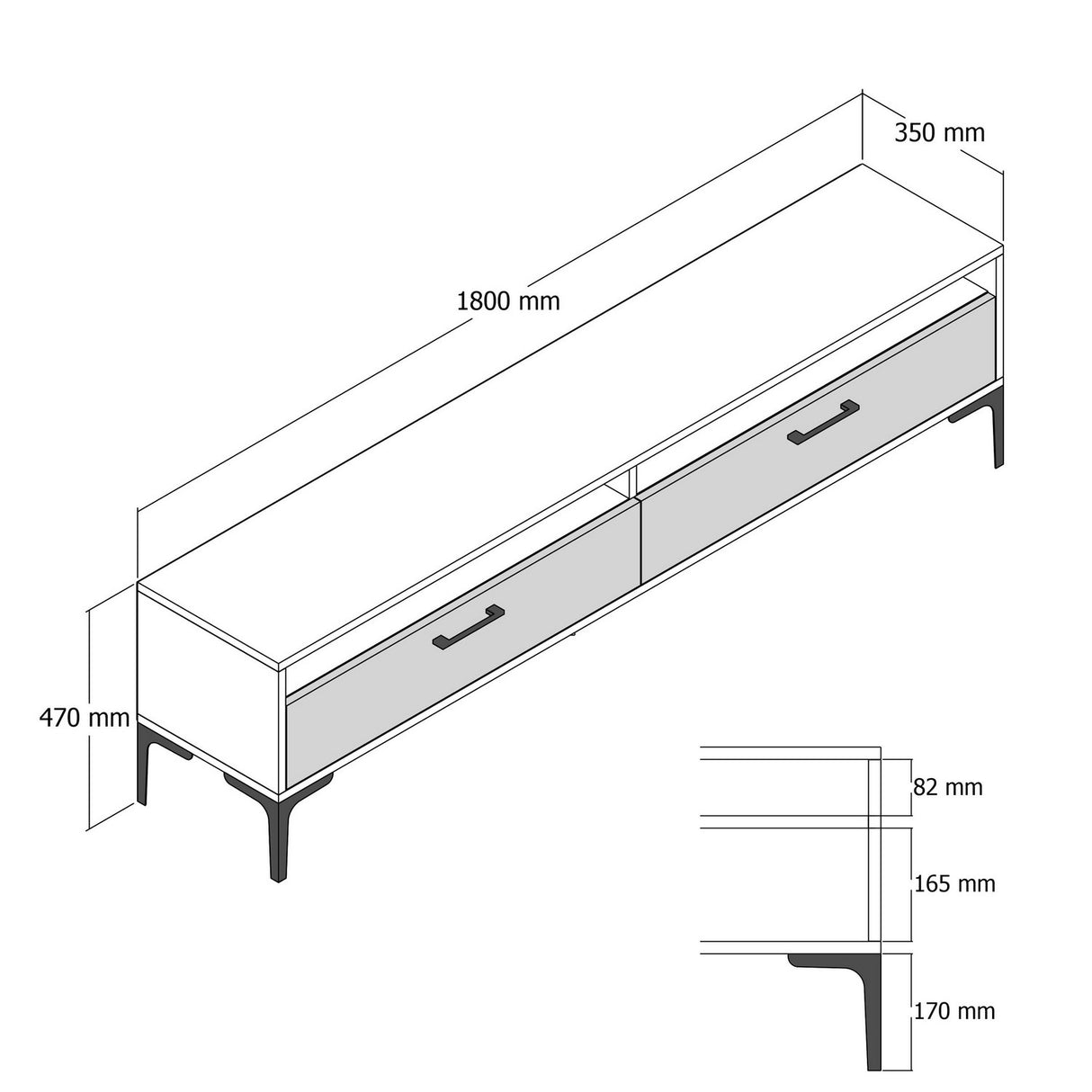 Ensemble de meubles TV Gebze Walnut Mélamine blanche 180x35x47 cm