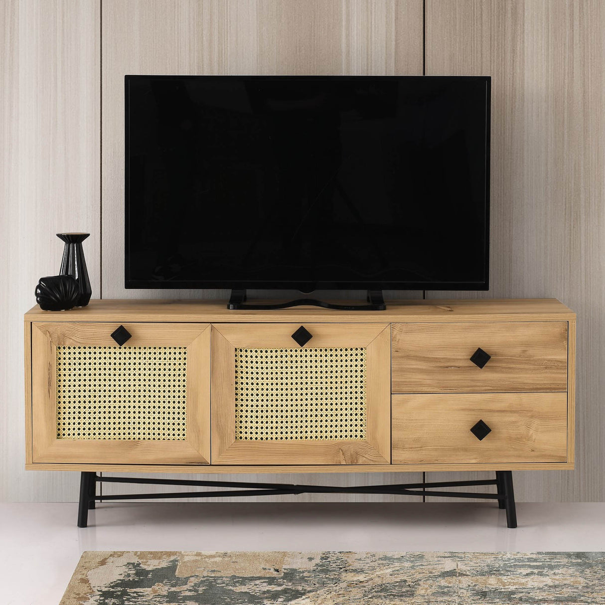 Meubles de télévision Hapsiyyas Oak Noir mélamine 140x60x40 cm