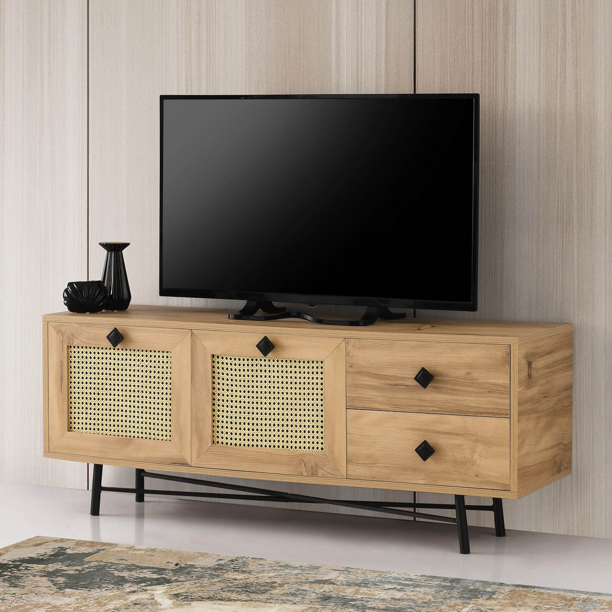 Meubles de télévision Hapsiyyas Oak Noir mélamine 140x60x40 cm