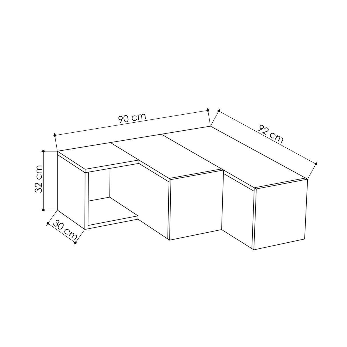 Meubles télévisés compacts en chêne blanc mélamine 90x32x92 cm