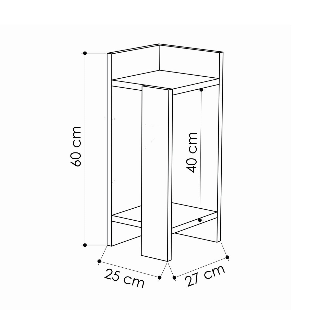 Table de chevet à gauche Elos White Mélamine 25x60x27 cm