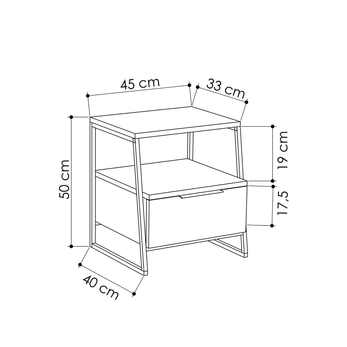 Table de chevet pote blanc mélamine 45x50x40 cm