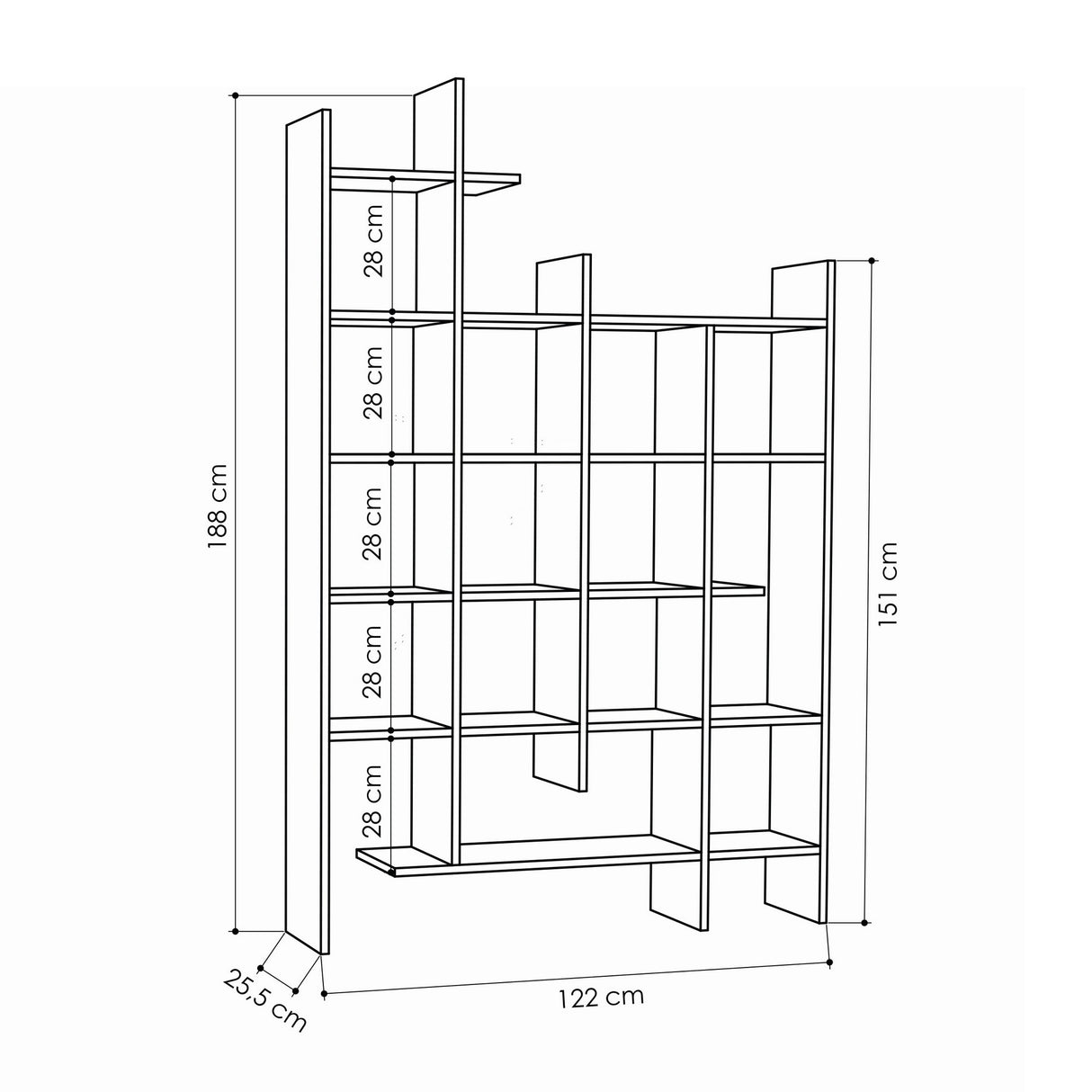 Boekenkast Manco Antraciet Melamine 122x188x25,5 cm