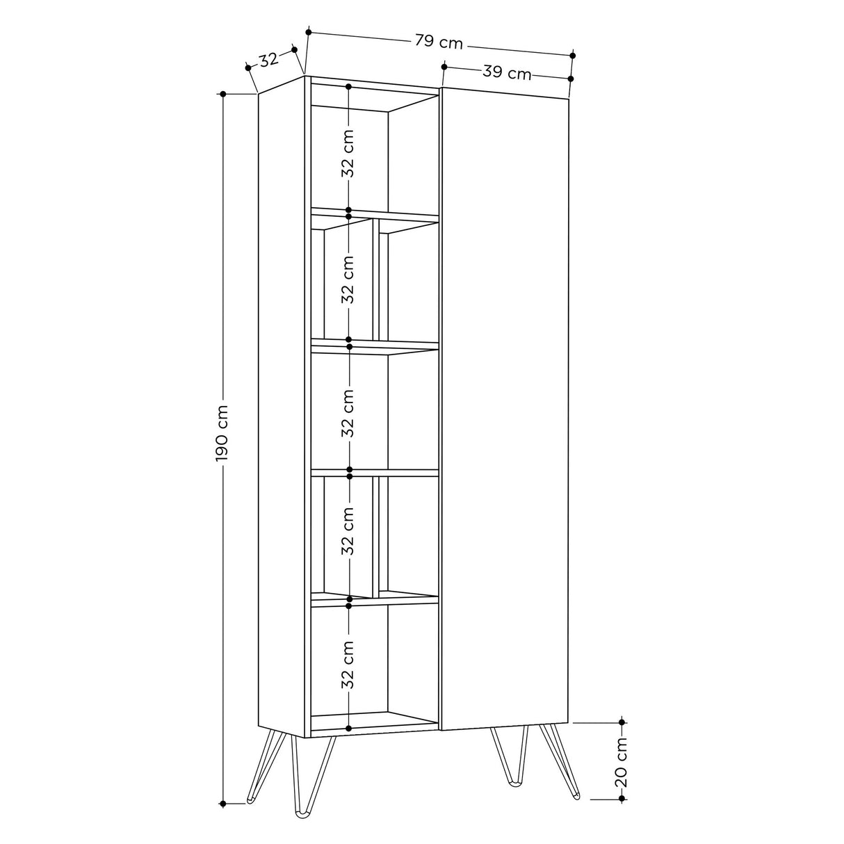 Boekenkast Jedda Wit Eik Melamine 79x190x32 cm