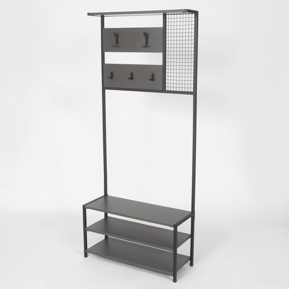 Meuble de rangement Porte-manteau Anthracite Mélamine Novad - Avec étagères 