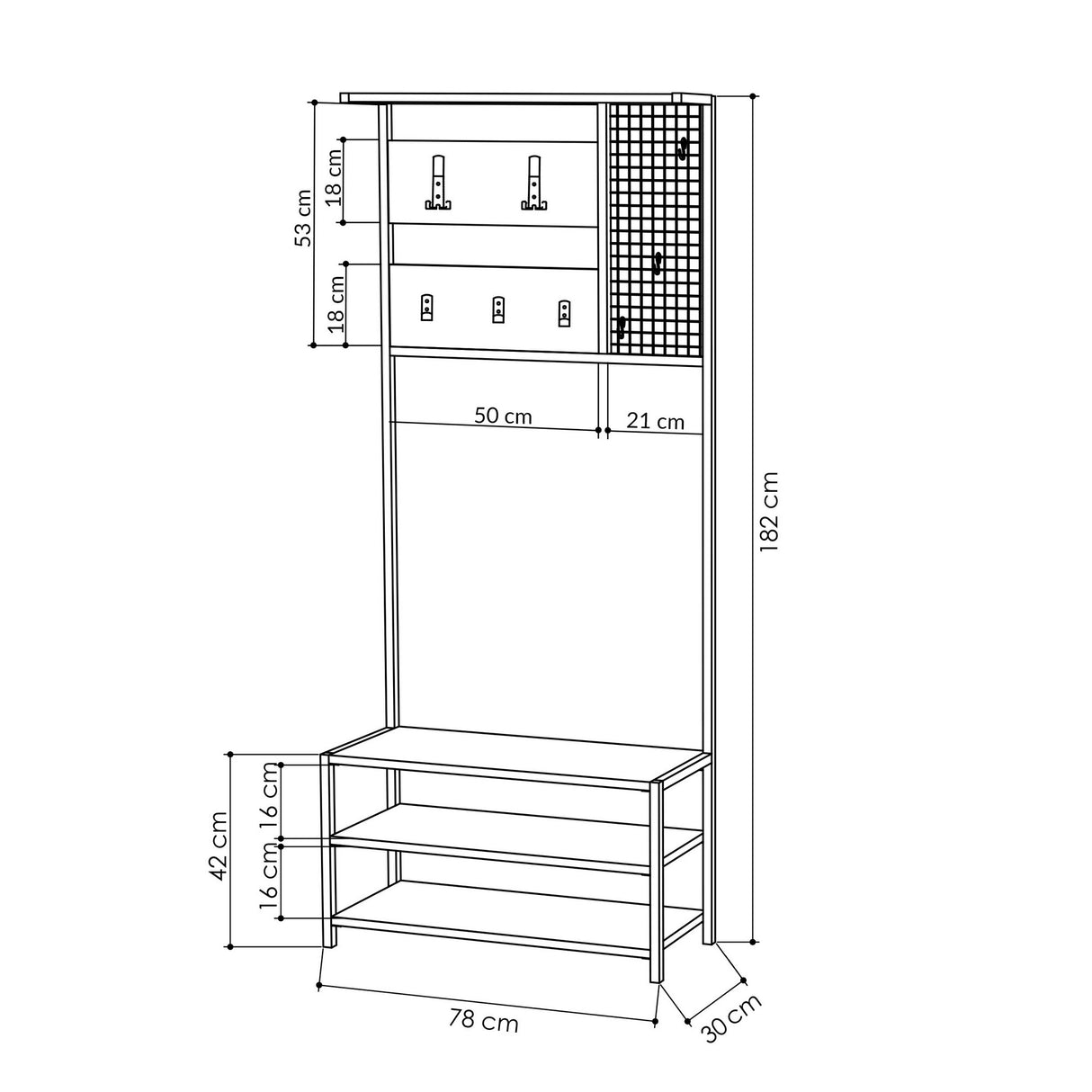 Meuble de rangement Porte-manteau Anthracite Mélamine Novad - Avec étagères 