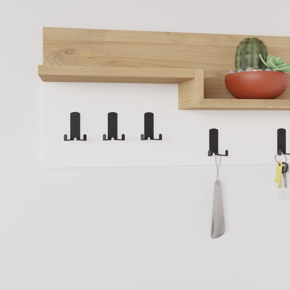 Kapstok 5-Haaks Wit, Eikenhout Melamine - 65 cm