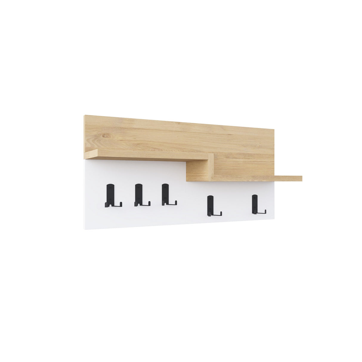 Kapstok 5-Haaks Wit, Eikenhout Melamine - 65 cm