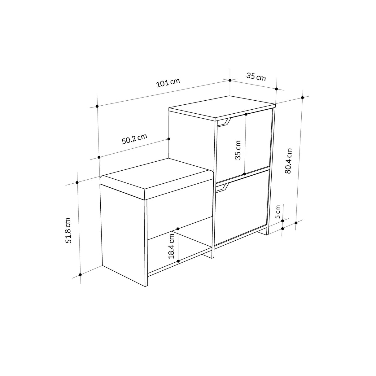 Cabinet à chaussures Mélamine blanche 101.5x80.5x35,5 cm