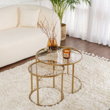 Ensemble de tables basses rondes modernes de 2 Uru Or - Verre Bronze - 60/42 cm 