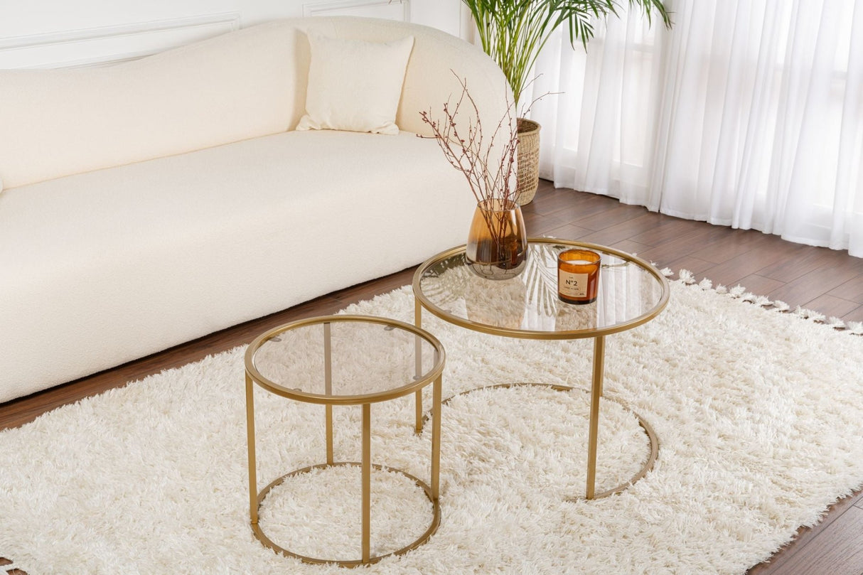 Ensemble de tables basses rondes modernes de 2 Uru Or - Verre Bronze - 60/42 cm 