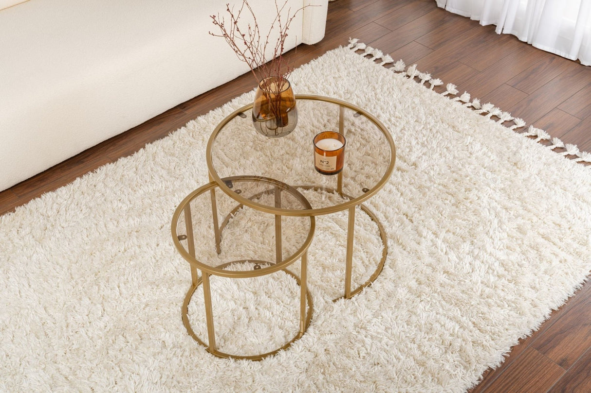 Ensemble de tables basses rondes modernes de 2 Uru Or - Verre Bronze - 60/42 cm 