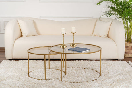 Ensemble de tables basses rondes modernes de 2 Uru Or - Verre Bronze - 80/60 cm 