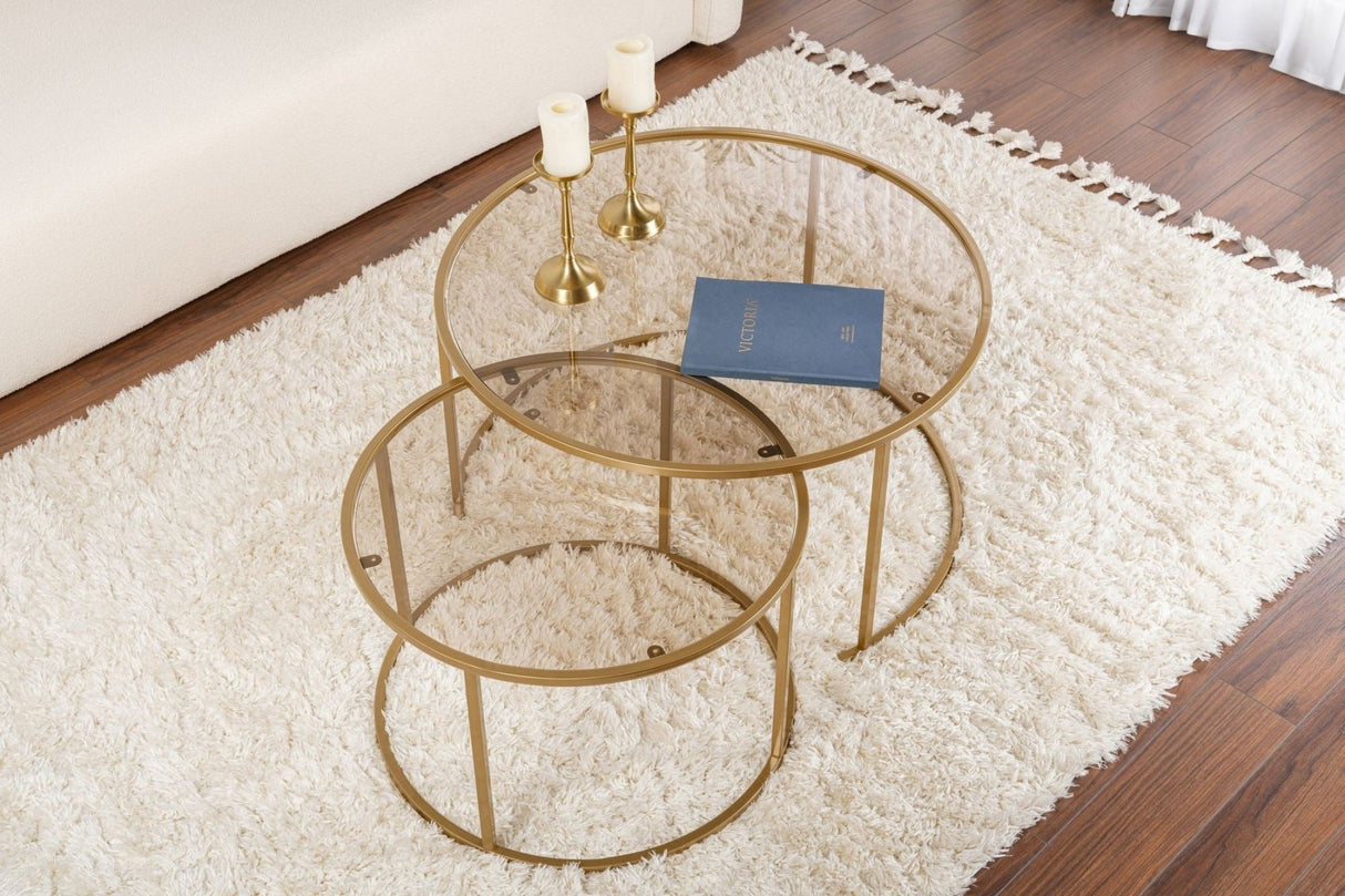Ensemble de tables basses rondes modernes de 2 Uru Or - Verre Bronze - 80/60 cm 