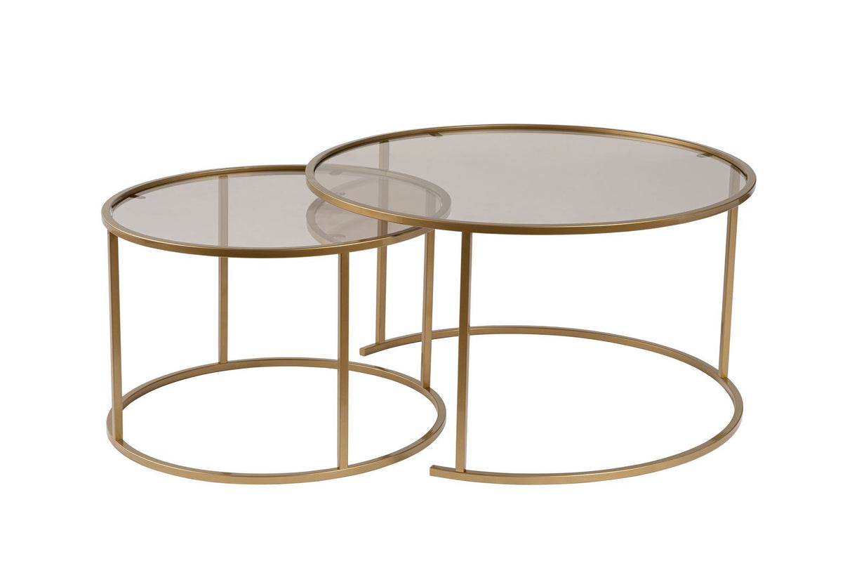 Ensemble de tables basses rondes modernes de 2 Uru Or - Verre Bronze - 80/60 cm 