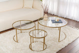 Ensemble de tables basses rondes modernes en Uru or - Verre transparent - 80/60/42 cm 