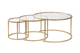 Ensemble de tables basses rondes modernes en Uru or - Verre transparent - 80/60/42 cm 