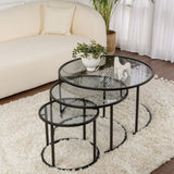 Ensemble de tables basses modernes de 3 Uru Noir - Verre Gris - 80/60/42 cm 