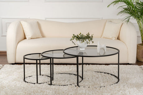 Ensemble de tables basses modernes de 3 Uru Noir - Verre Gris - 80/60/42 cm 