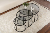 Ensemble de tables basses modernes de 3 Uru Noir - Verre Gris - 80/60/42 cm 
