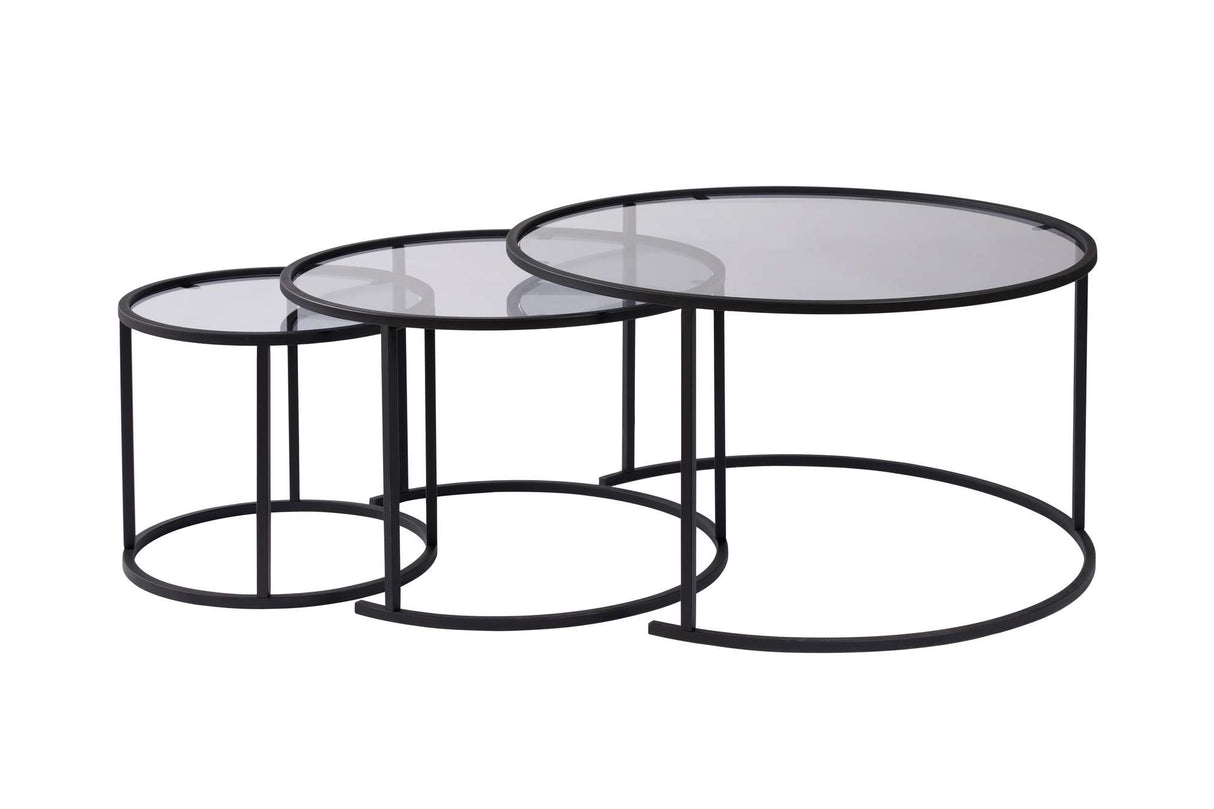 Ensemble de tables basses modernes de 3 Uru Noir - Verre Gris - 80/60/42 cm 