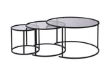 Ensemble de tables basses modernes de 3 Uru Noir - Verre Gris - 80/60/42 cm 