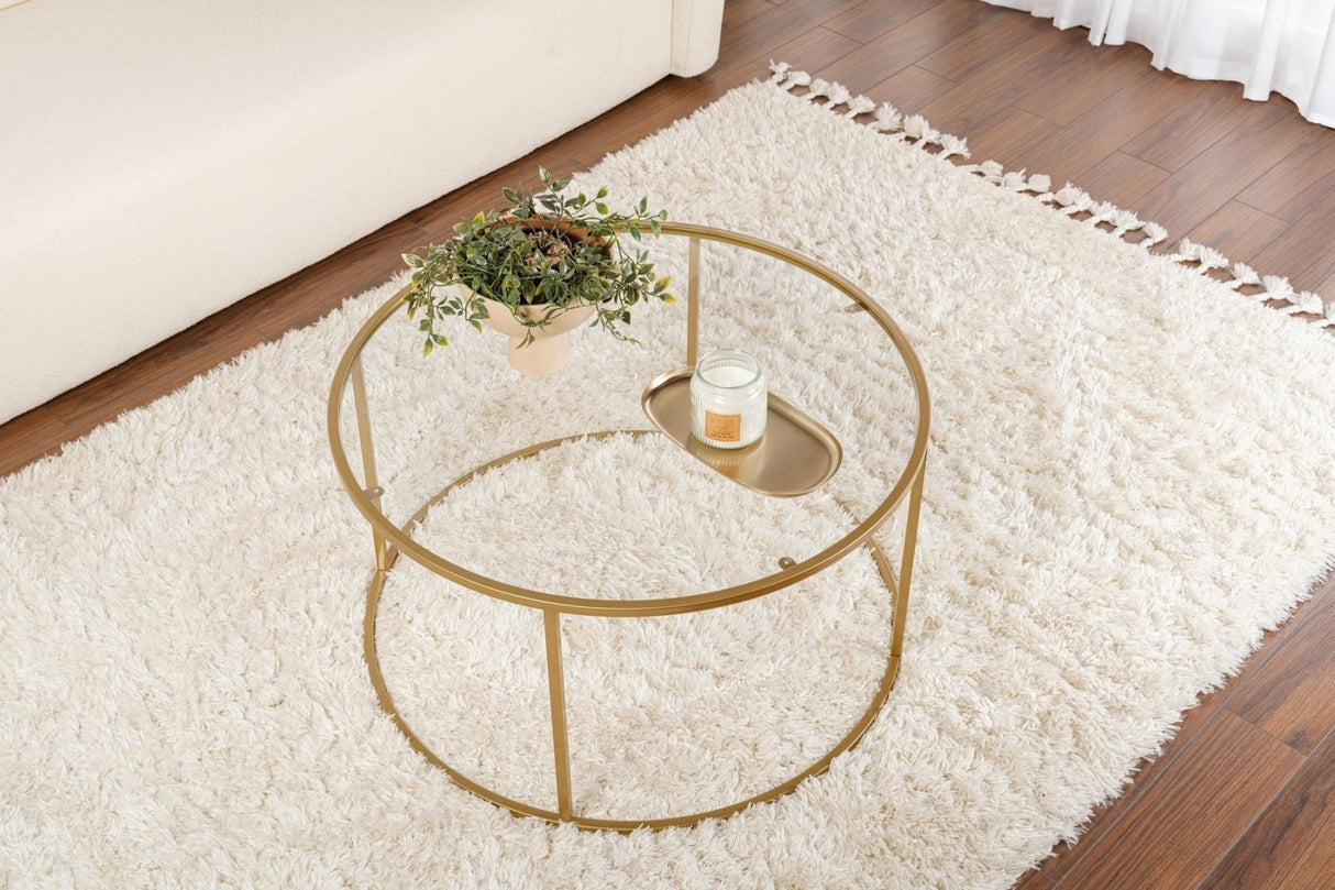 Table basse ronde moderne Uru Or - Verre - 80 cm 