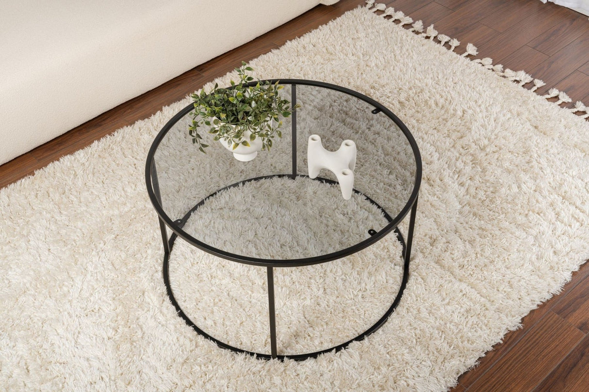 Table basse ronde moderne Uru Noir - Verre Gris - 80 cm 