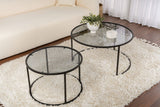 Ensemble de tables basses rondes modernes Uru Noir - Verre Gris - 80/60 cm 