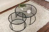 Ensemble de tables basses rondes modernes Uru Noir - Verre Gris - 80/60 cm 