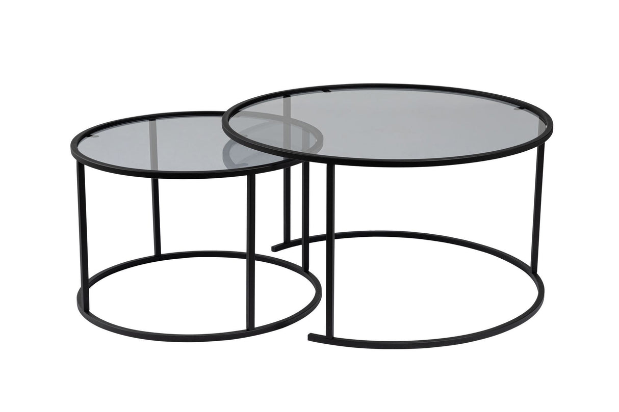 Ensemble de tables basses rondes modernes Uru Noir - Verre Gris - 80/60 cm 