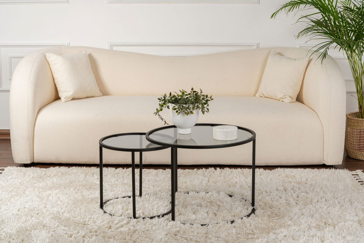 Ensemble de tables basses rondes modernes Uru Noir - Verre gris - 60/42 cm 