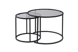 Ensemble de tables basses rondes modernes Uru Noir - Verre gris - 60/42 cm 
