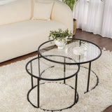 Ensemble de Tables Basses Rondes Modernes de 2 Uru Noir - Verre Transparent - 80/60 cm 