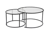 Ensemble de Tables Basses Rondes Modernes de 2 Uru Noir - Verre Transparent - 80/60 cm 