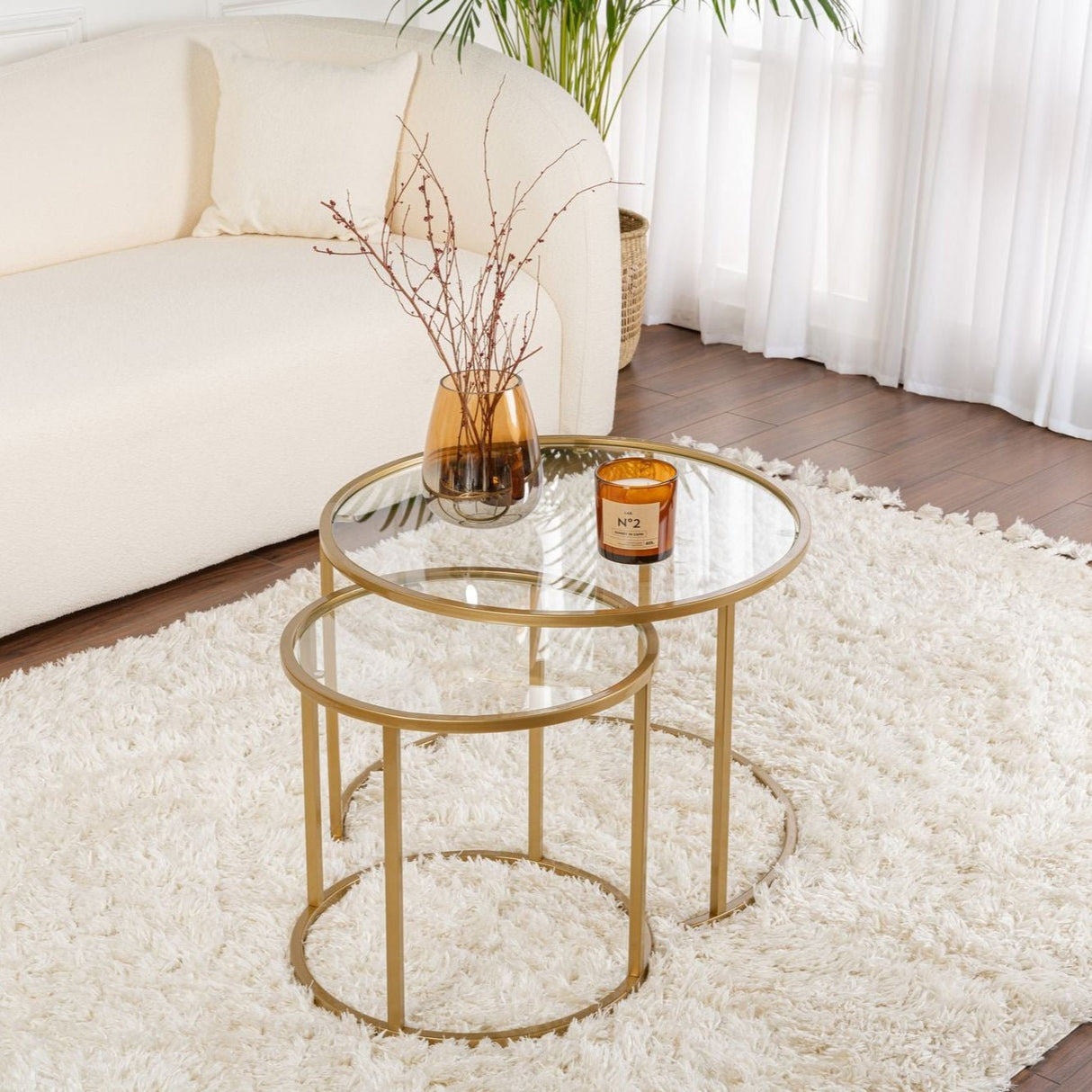 Ensemble de tables basses rondes modernes Uru Or - Verre Transparent - 60/42 cm 