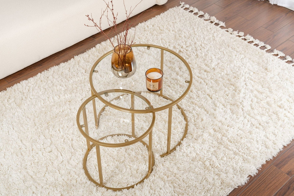 Ensemble de tables basses rondes modernes Uru Or - Verre Transparent - 60/42 cm 