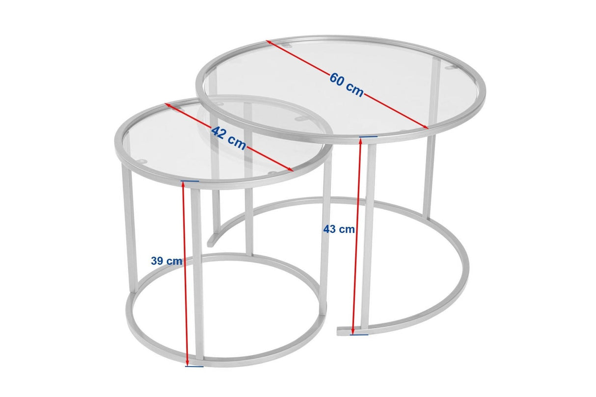Ensemble de tables basses rondes modernes de 2 Uru Noir - Verre transparent - 60/42 cm 