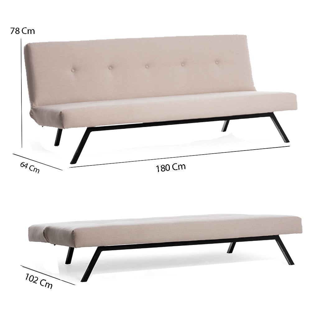 3-Zits Slaapbank Zoly Crème Stof - 180 cm - Zonder armleuningen - Gecapitonneerd