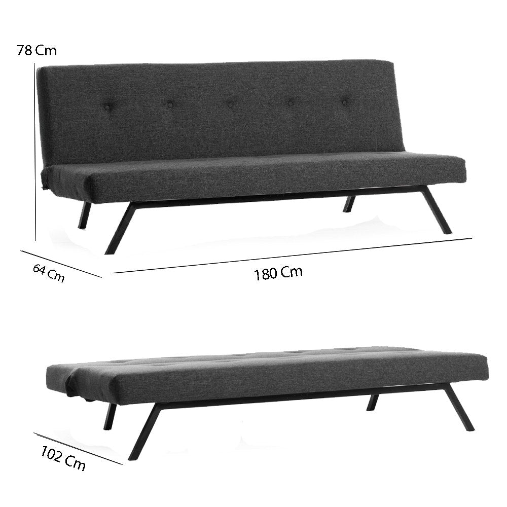 Canapé-lit 3 places Zoly Anthracite Tissu - 180 cm - Sans accoudoirs - Capitonné 