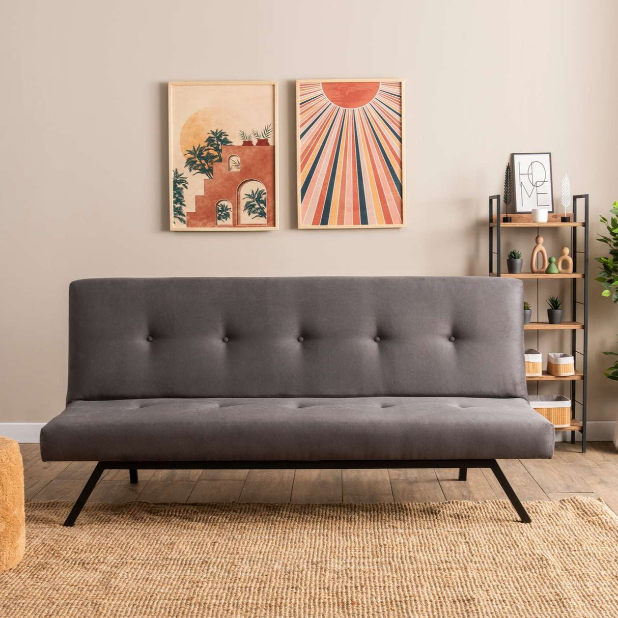 Canapé-lit 3 places Zoly Gris Tissu - 180 cm - Sans accoudoirs - Capitonné 