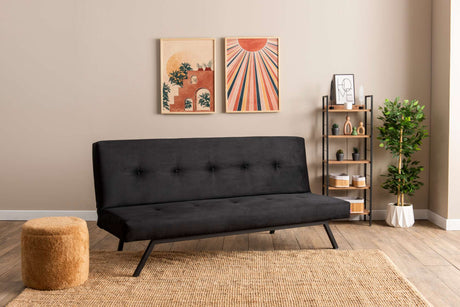 Canapé-lit 3 places Zoly Noir Tissu - 180 cm - Sans accoudoirs - Capitonné 