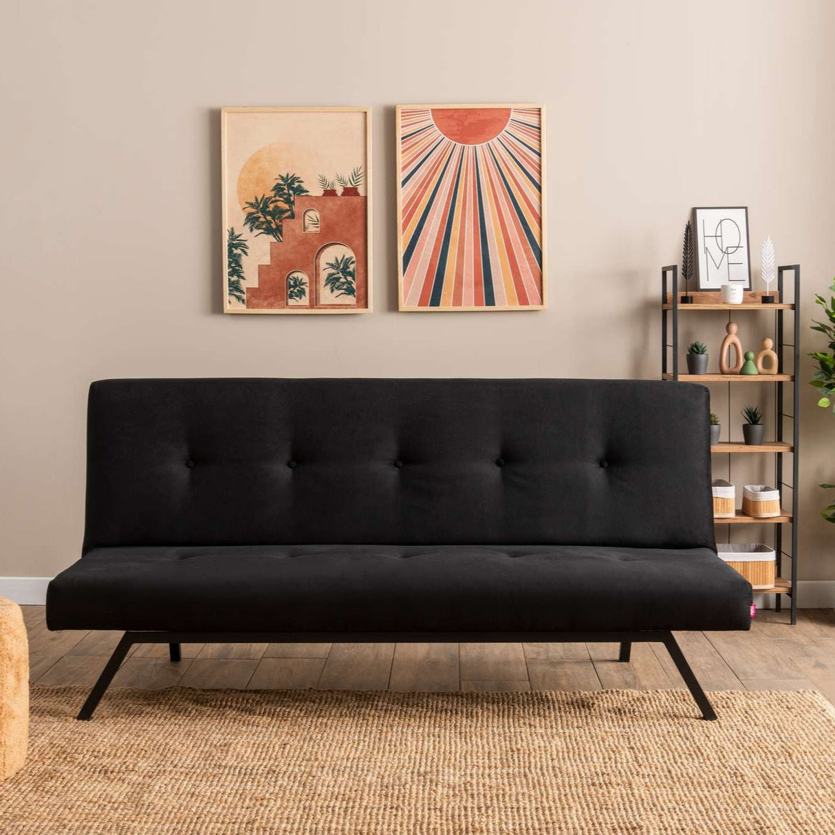 Canapé-lit 3 places Zoly Noir Tissu - 180 cm - Sans accoudoirs - Capitonné 