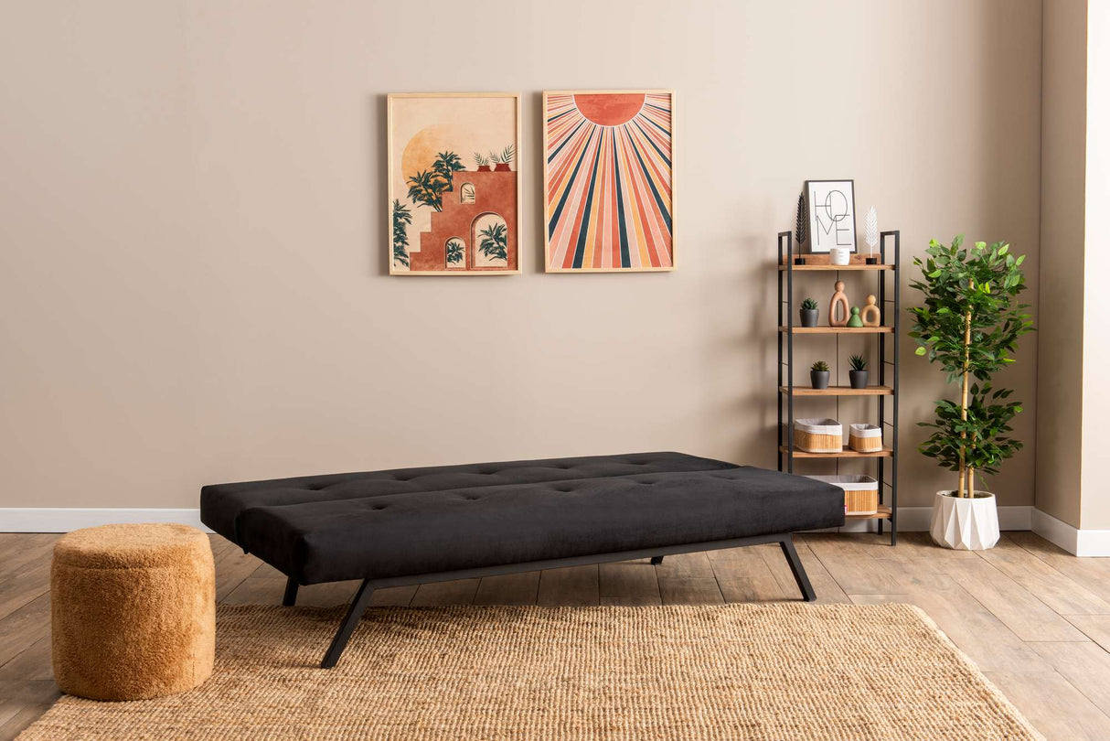 Canapé-lit 3 places Zoly Noir Tissu - 180 cm - Sans accoudoirs - Capitonné 