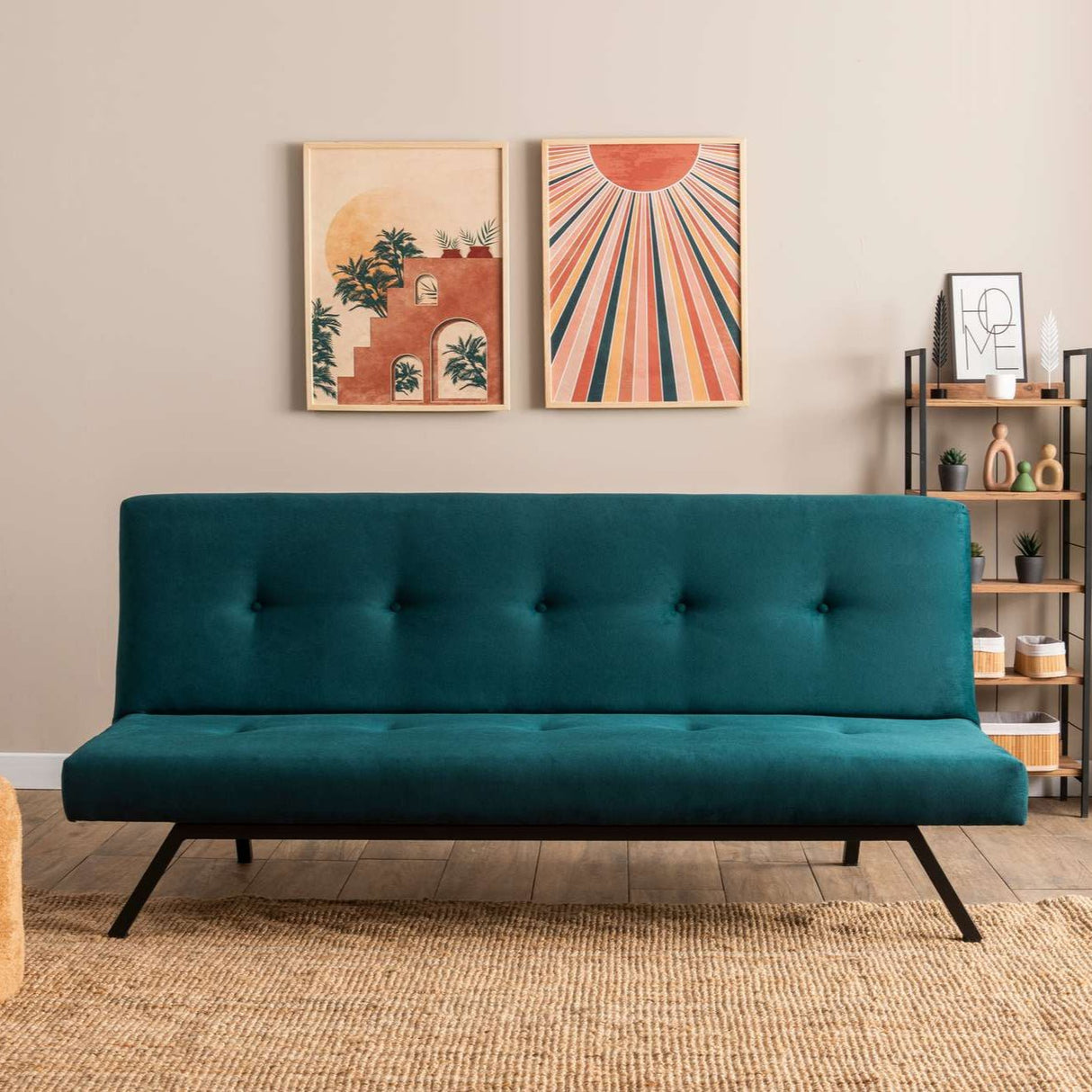 Canapé-lit 3 places Zoly Vert Pétrole Tissu - 180 cm - Sans accoudoirs - Capitonné 