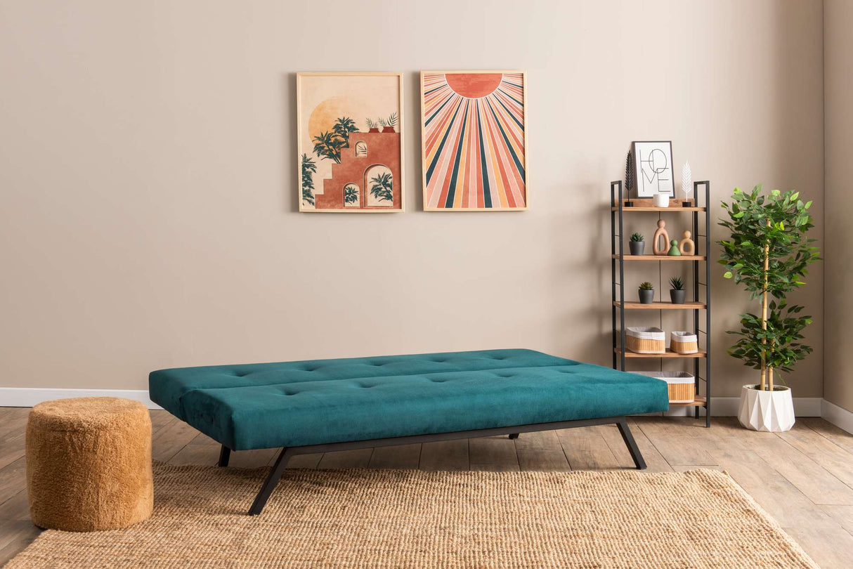 Canapé-lit 3 places Zoly Vert Pétrole Tissu - 180 cm - Sans accoudoirs - Capitonné 