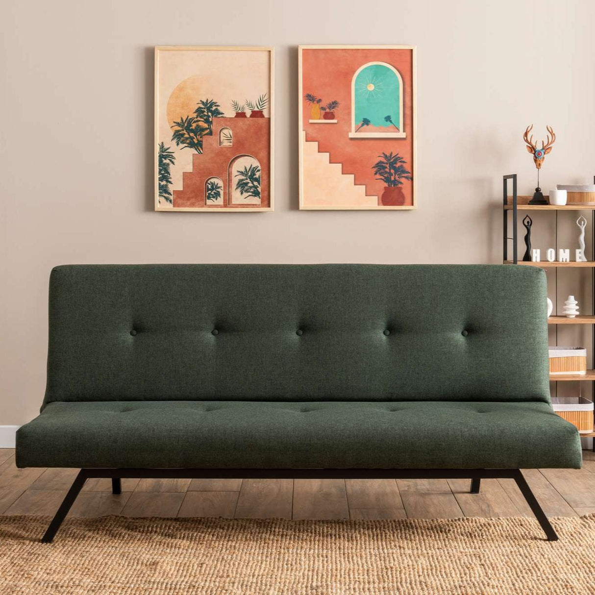 Canapé-lit 3 places Zoly Vert Tissu - 180 cm - Sans accoudoirs - Capitonné 